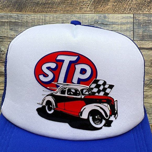 STP Racecar Mens Trucker Hat Blue Snapback Motor Oil Vintage Classic Cap - Picture 2 of 7
